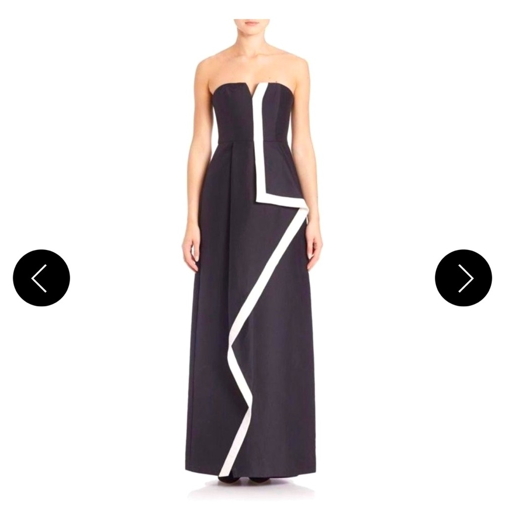 NWT New Halston Heritage Strapless Gown Maxi Dress Tiered Skirt Black White Sz 4